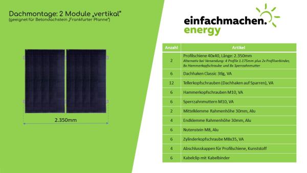 Dachbefestigung, 2 Module, vertikale Montage